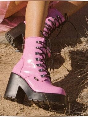ROC Pink Platform Lace-Up Boots for Women